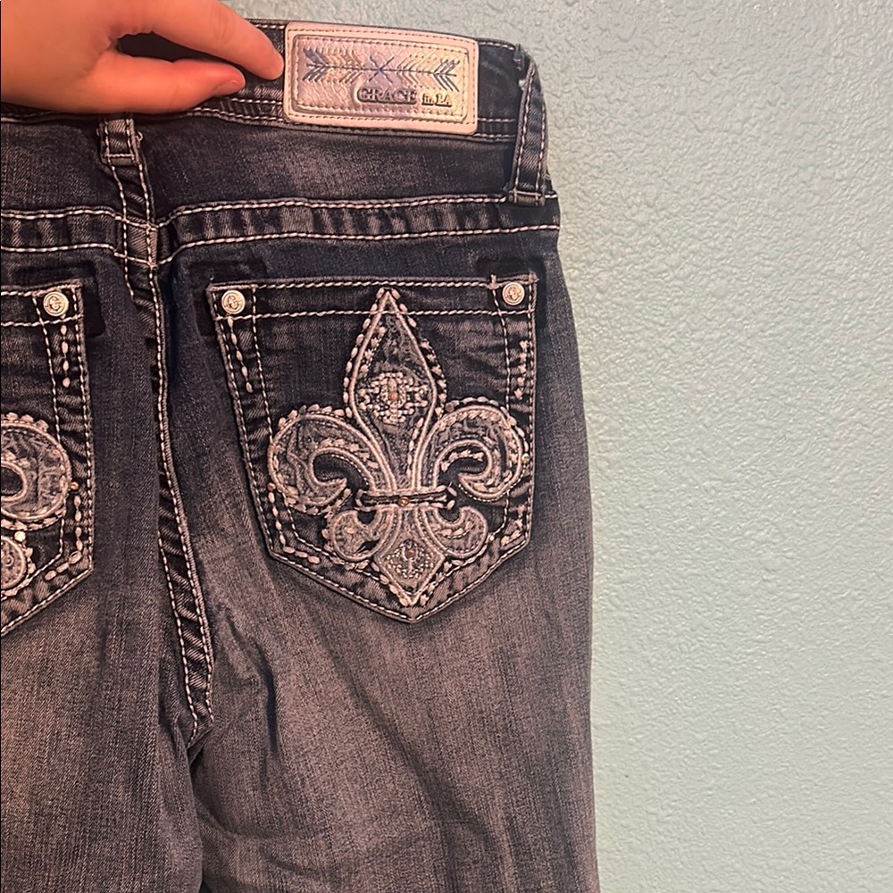 Grace in LA Women's Dark Blue Embellished Boot Cut Jeans